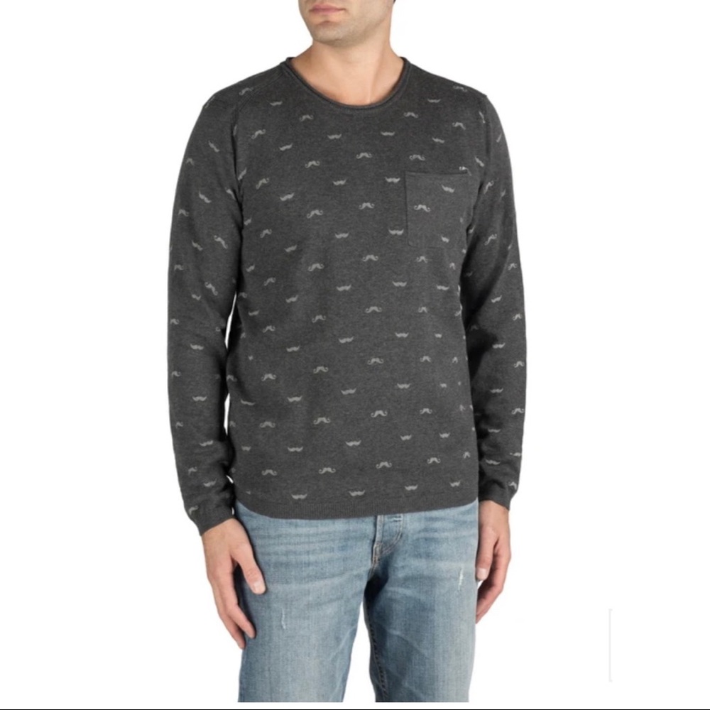 NWT Report Collection Heritage Mustache Crewneck Sweater - Dark Gray